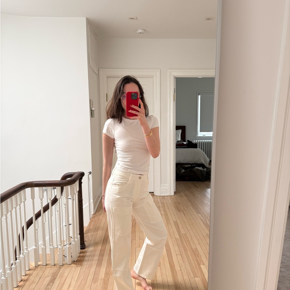 Princess Polly white straight leg jeans with cargo pocket detail